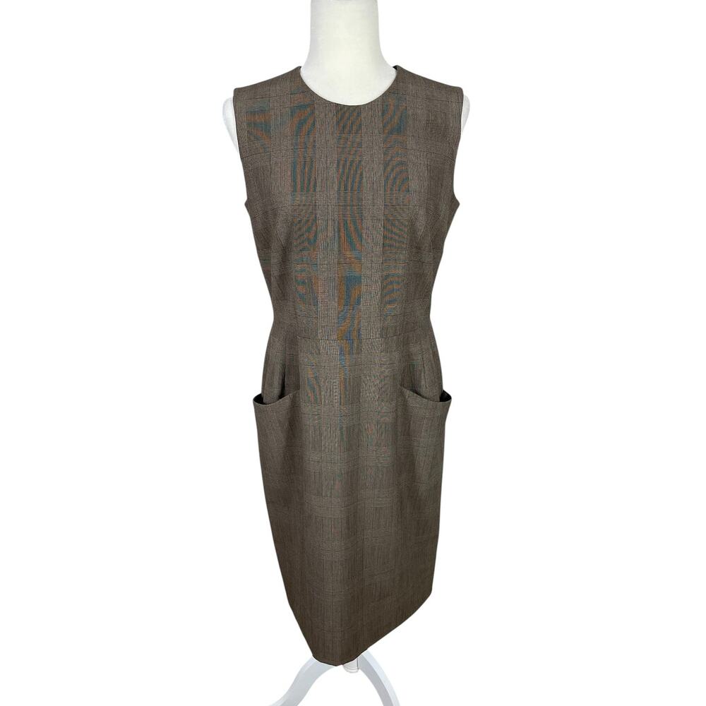 Clotilde Plaid Sleeveless Midi Sheath Dress Size 8 Classic Chic Academia Preppy